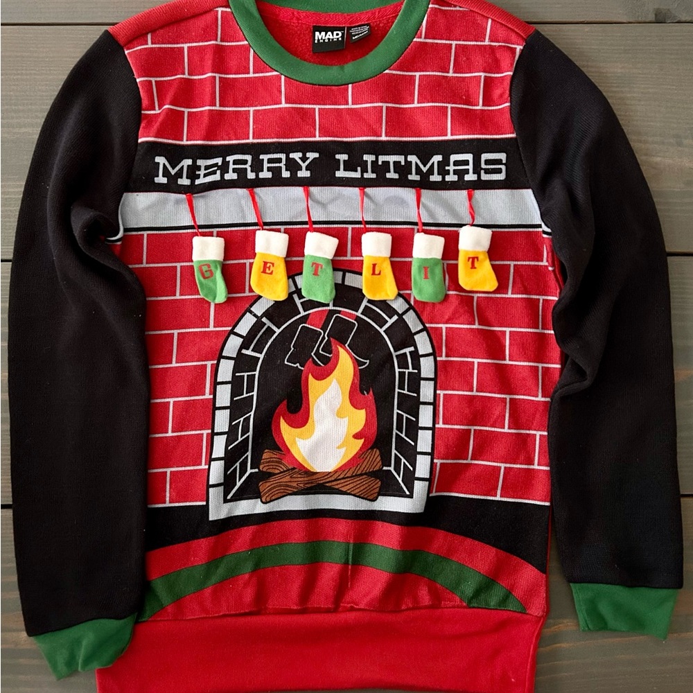 Mad Engine Ugly Christmas Sweater Merry Litmas “Get Lit” Size Medium (Womens)